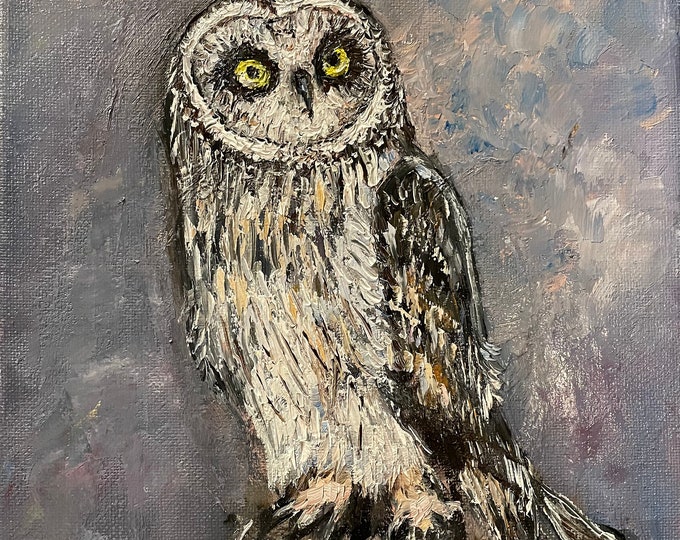 Owl Original Oil Painting Wall Art 8 X 10 in