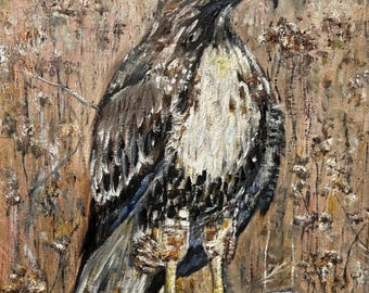 California Red Tailed Hawk Bird of Prey Original Oil Painting Wall Art 12"x16"