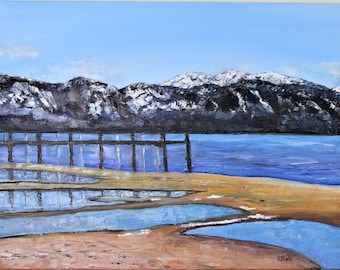 Tahoe Vista California in Spring Lake Tahoe Wall Art Wall Decor Original Oil Painting 18 x 24 in