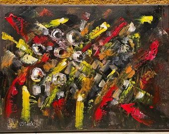 Night Lights Abstract Wall Art  Original Oil Painting 9 x 12 in