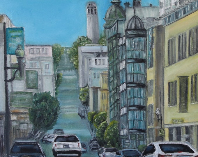 San Francisco Street View Wall Art Wall Decor Original Oil Painting 18x24 in