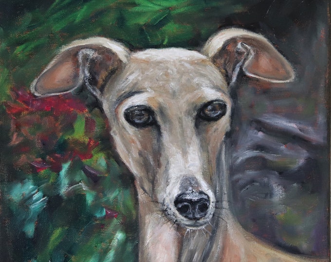 Dog Pet Portrait Greyhound Wall Art Original Oil Painting 10x10 in