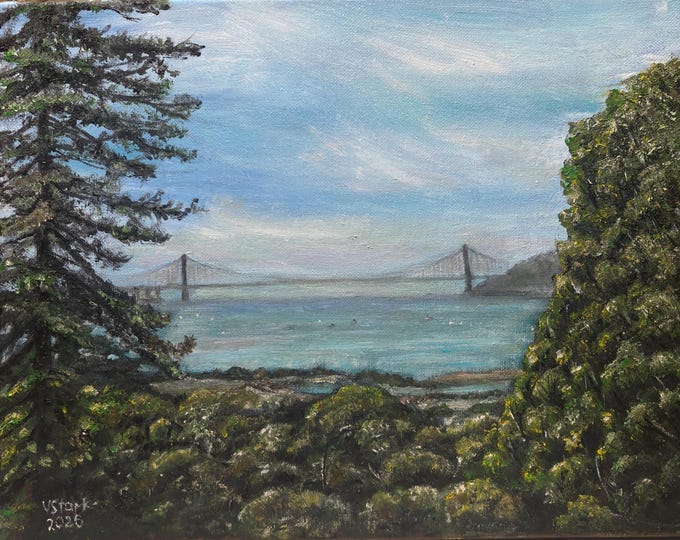 Golden Gate Bridge Original Oil Painting Wall Art 11"x14"