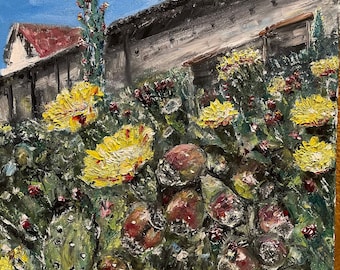 Cactus Yellow Cacti Bloom Flowers Wall Art Original Oil Painting 16X20 in