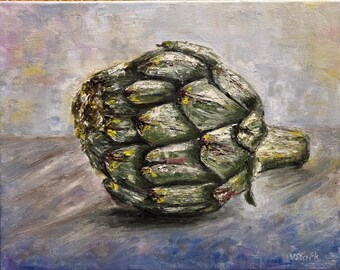 Artichoke Original Oil Painting Wall Art 14" x 11"