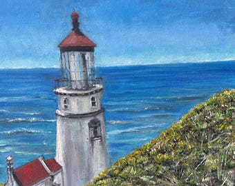 Heceta Head Lighthouse Original Oil Painting, Oregon Coast Art, Coastal Landscape, Pacific Northwest Wall Art, 12"x16" Canvas