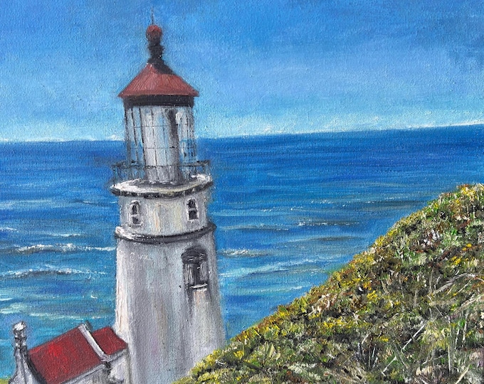 Heceta Head Lighthouse Original Oil Painting, Oregon Coast Art, Coastal Landscape, Pacific Northwest Wall Art, 12"x16" Canvas