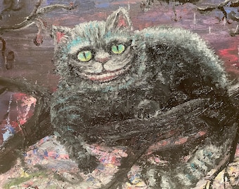 Cheshire Cat Alice’s Adventures in Wonderland Wall Art Original Oil Painting 11 x 14 in