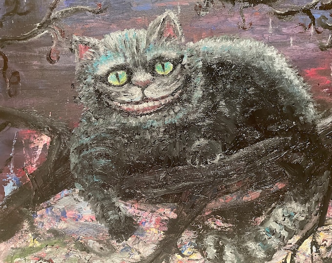 Cheshire Cat Alice’s Adventures in Wonderland Wall Art Original Oil Painting 11 x 14 in