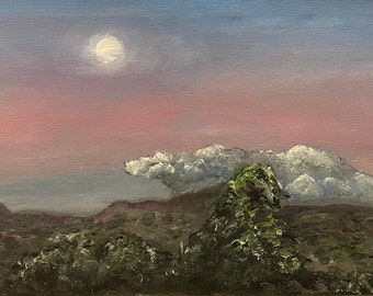 Sunset on the East Bay California Wall Art Original Oil Painting 24X12 in