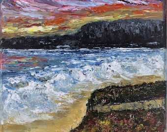 California Sunset Impasto Wall Art Wall Decor Original Oil Painting 8 x 10 in