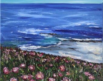 Half Moon Bay California Coastal Flowers Wall Art Original Oil painting 16x20in
