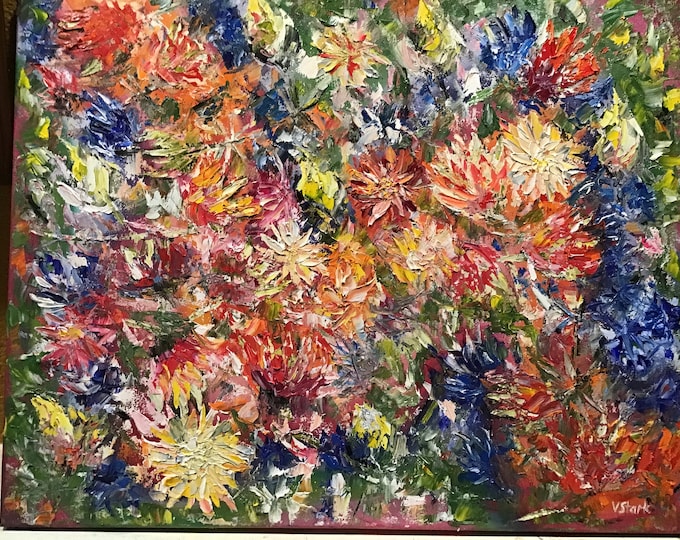 Abstract Flowers Floral Impasto  Wall Art Wall Decor Original Oil Painting 16 x 20 in