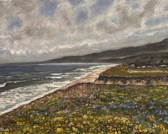 Half Moon Bay California Seascape Original Oil Painting Wall Art 16"X12"