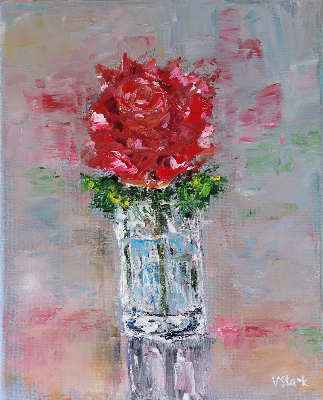 Rose Flower Abstract Impasto Wall Art Original Oil Painting 8x10 In - Etsy