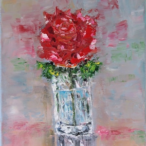 Rose Flower Abstract Impasto Wall Art Original Oil Painting 8x10 in