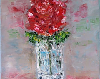 Rose Flower Abstract Impasto Wall Art Original Oil Painting 8x10 in