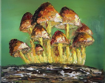Magic Mushrooms Wall Art Wall Decor Original Oil Painting 12x12 in