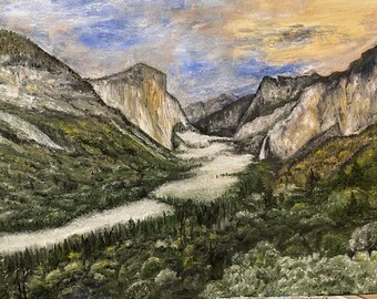 Yosemite Valley Landscape Wall Art Original Oil Painting 20" x 16"