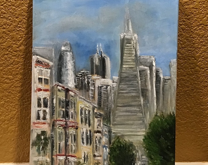San Francisco Street View Wall Art Original Oil Painting 11 x 14 in