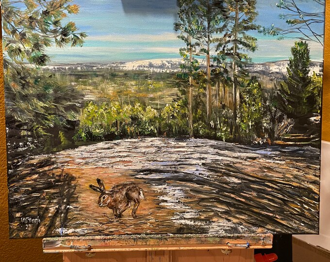 Groveland California Hare Nature Landscape Wall Art Original Oil Painting 16 x 20 in