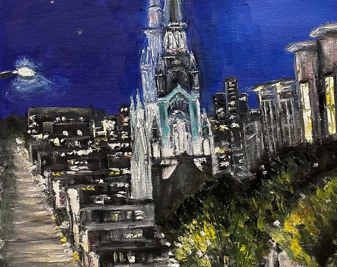Night San Francisco Wall Art Original Oil Painting 11x 14 in