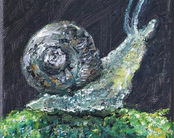 Snail Small Painting Wall Art Wall Decor Original Oil Painting 5x5 in