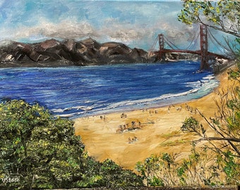 San Francisco Baker Beach Wall Art Original Oil Painting 12 x 16 in