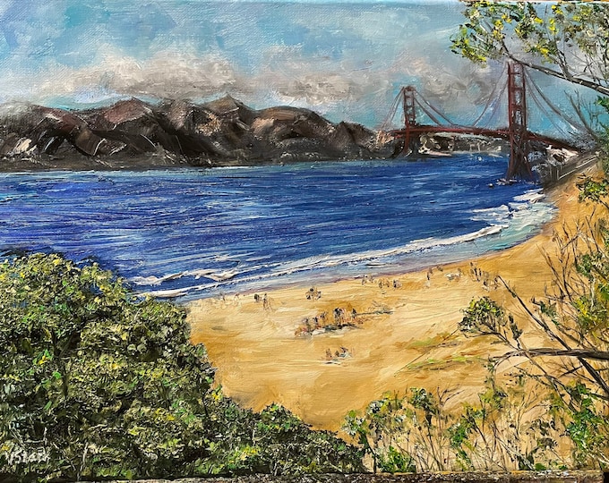 San Francisco Baker Beach Wall Art Original Oil Painting 12 x 16 in