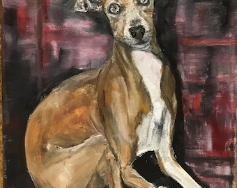 Italian Greyhound Dog Pet Portrait Wall Art Original Oil Painting 9x12 in