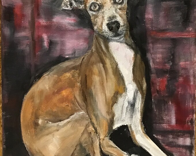 Italian Greyhound Dog Pet Portrait Wall Art Original Oil Painting 9x12 in