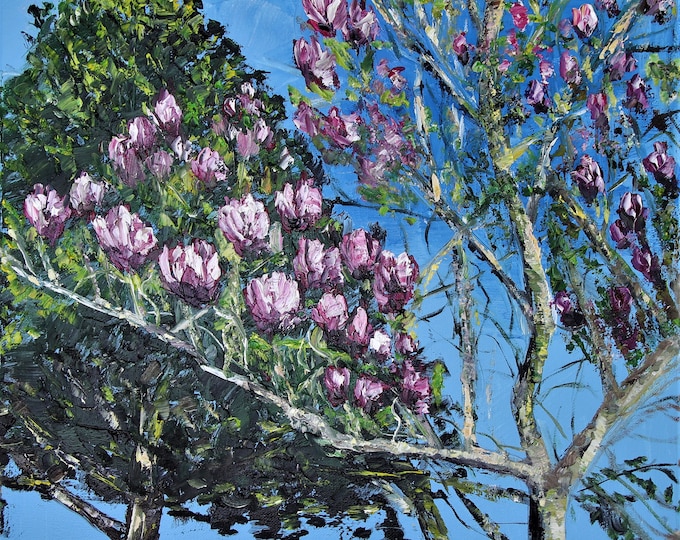 Flowering Tree Magnolia Wall Art Wall Décor Impasto Original Oil Painting 16x20 in