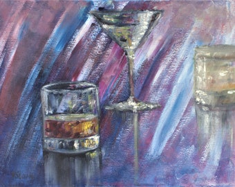 Whisky Still Life Alcohol Wall Art Wall Decor Original Oil Painting 11 x 14 in