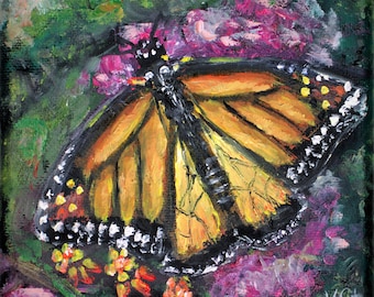Butterfly Small Painting Wall Art Wall Decor Original Oil Painting 5 x 5 in