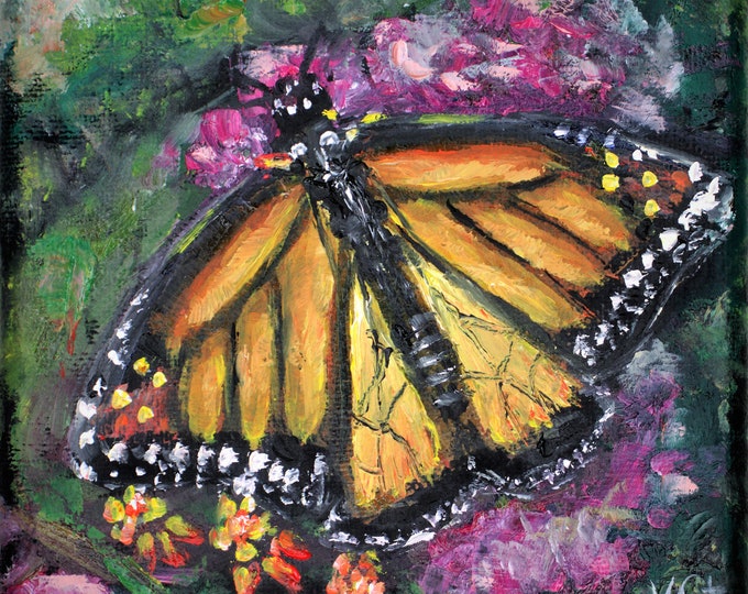 Butterfly Small Painting Wall Art Wall Decor Original Oil Painting 5 x 5 in