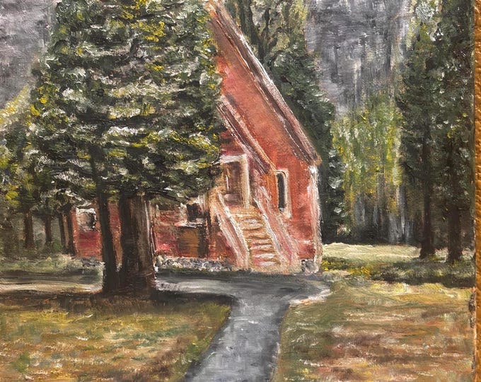 Yosemite Landscape Cabin Original Oil Painting Wall Art 11" x 14"