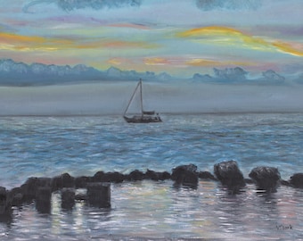 Florida Keys Marathon Seascape Wall Art Wall Decor Original Oil Painting 12 x 16