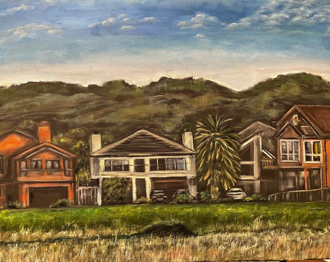 Beach Houses in Half Moon Bay Wall Art Original Oil Painting 16"x20"