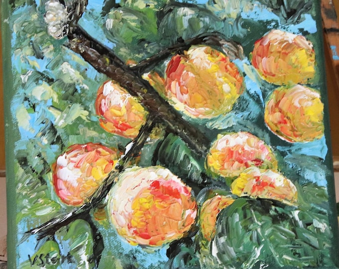 Apricots in the Sun Wall Art Wall Decor Original Oil Painting 8 x 8 in