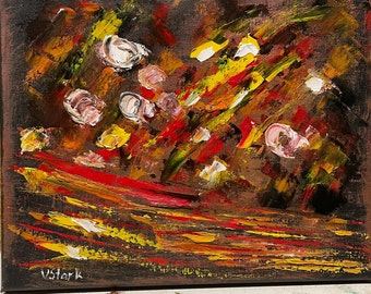 Night Lights Abstract Wall Art Original Oil Painting 8 x 10 in