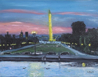 Washington D.C. Sunset Wall Decor Original Oil Painting Wall Art 11 x 14 in