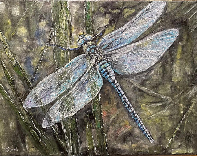 Dragonfly Wall Art Original Oil Painting 16X12 in