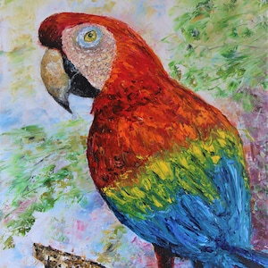 Parrot Macaw Impasto Wall Art Wall Decor Original Oil Painting 16x20 in