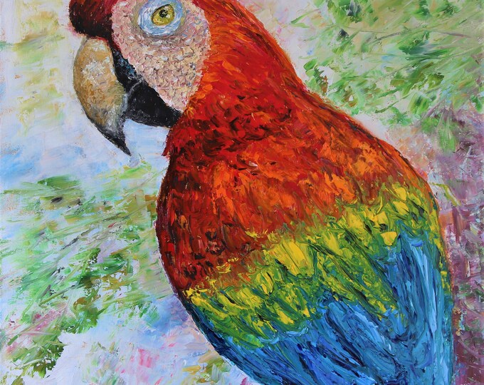 Parrot Macaw Impasto Wall Art Wall Decor Original Oil Painting 16x20 in