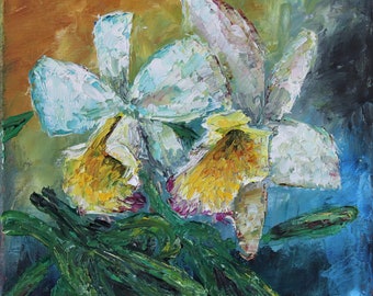 Orchid Flowers Wall Art Wall Decor Original Oil Painting 10x10 in