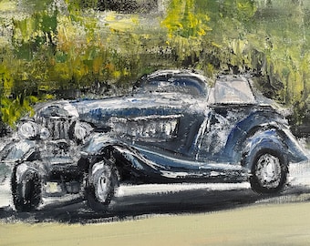 Vintage Car Wall Art Wall Décor Original Oil Painting 11 x 14 in