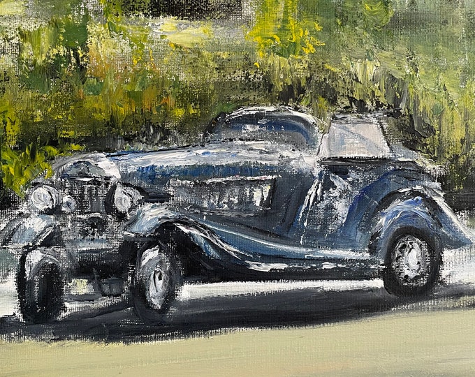 Vintage Car Wall Art Wall Décor Original Oil Painting 11 x 14 in