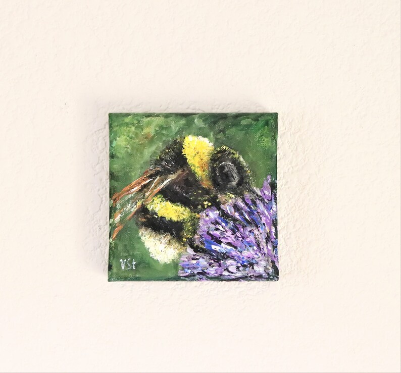 Bumblebee on Clover Small Painting Wall Art Original Oil Painting 5x5 ...