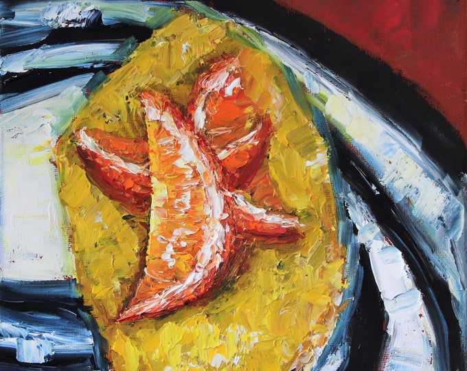 Cake Orange Cake Abstract Impasto Wall Art Original Oil Painting 8x10 in