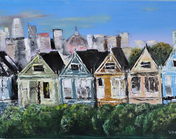 The Painted Ladies San Francisco California Original Oil Painting 15x30 in